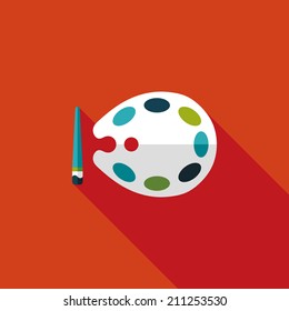 Art palette with paint brush flat icon with long shadow,eps 10
