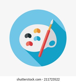 Art palette with paint brush flat icon with long shadow,eps 10