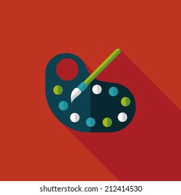 Art palette with paint brush flat icon with long shadow,eps 10
