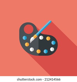 Art palette with paint brush flat icon with long shadow,eps 10