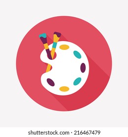 Art palette with paint brush flat icon with long shadow,eps 10