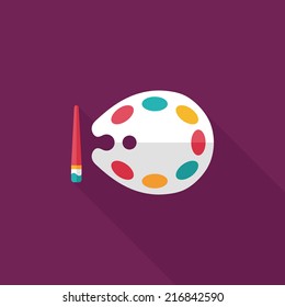 Art palette with paint brush flat icon with long shadow,eps 10