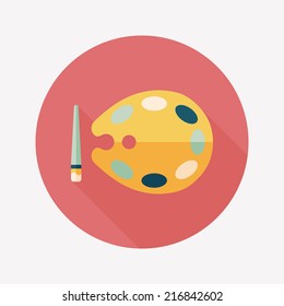 Art palette with paint brush flat icon with long shadow,eps 10