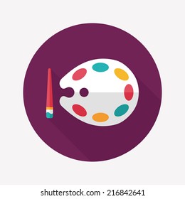Art palette with paint brush flat icon with long shadow,eps 10