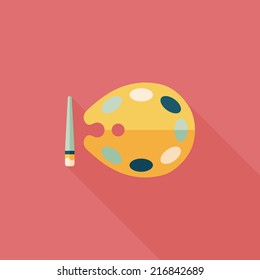 Art palette with paint brush flat icon with long shadow,eps 10