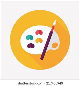 Art Palette With Paint Brush Flat Icon With Long Shadow,eps 10