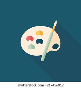 Art palette with paint brush flat icon with long shadow,eps 10