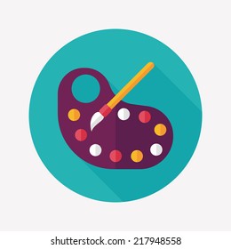 Art palette with paint brush flat icon with long shadow,eps 10