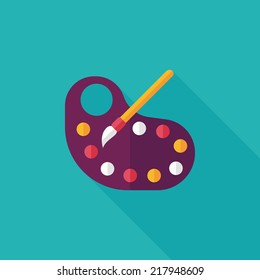 Art palette with paint brush flat icon with long shadow,eps 10
