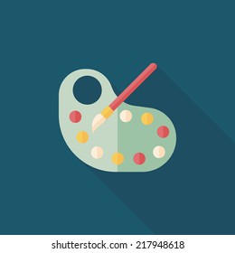 Art palette with paint brush flat icon with long shadow,eps 10