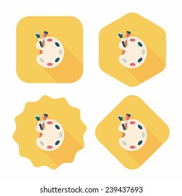Art palette with paint brush flat icon with long shadow,eps 10