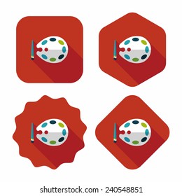 Art palette with paint brush flat icon with long shadow,eps 10