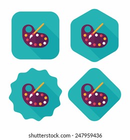 Art palette with paint brush flat icon with long shadow,eps 10