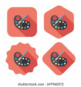 Art palette with paint brush flat icon with long shadow,eps 10