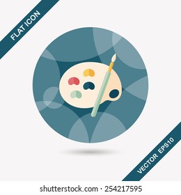 Art palette with paint brush flat icon with long shadow,eps 10