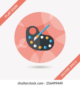 Art palette with paint brush flat icon with long shadow,eps 10