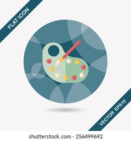 Art palette with paint brush flat icon with long shadow,eps 10