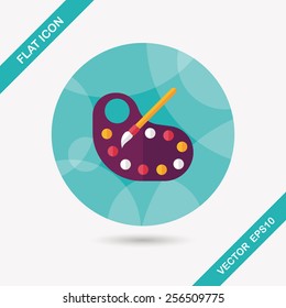 Art palette with paint brush flat icon with long shadow,eps 10