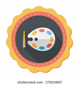 Art palette with paint brush flat icon with long shadow,eps 10