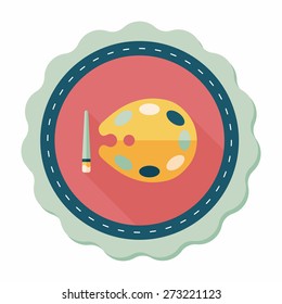 Art palette with paint brush flat icon with long shadow,eps 10
