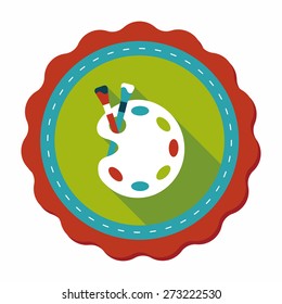 Art palette with paint brush flat icon with long shadow,eps 10