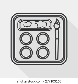 Art palette with paint brush flat icon with long shadow,eps 10, line icon