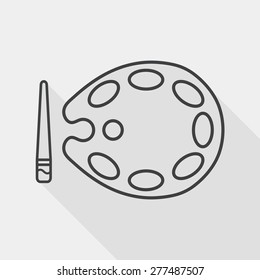 Art palette with paint brush flat icon with long shadow,eps 10, line icon