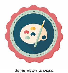 Art palette with paint brush flat icon with long shadow,eps 10