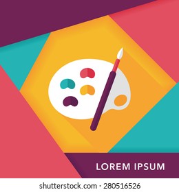Art palette with paint brush flat icon with long shadow,eps 10