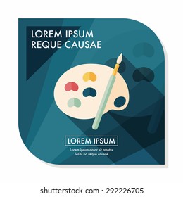 Art palette with paint brush flat icon with long shadow,eps 10