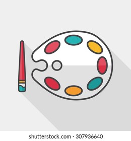 Art palette with paint brush flat icon with long shadow,eps 10