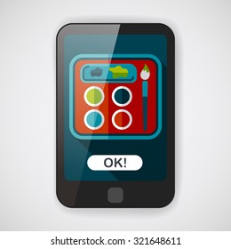 Art palette with paint brush flat icon with long shadow,eps 10