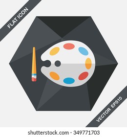 Art palette with paint brush flat icon with long shadow,eps 10