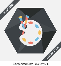 Art palette with paint brush flat icon with long shadow,eps 10