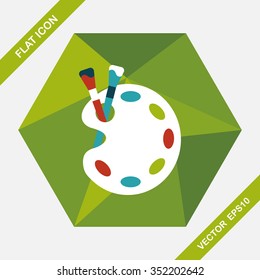Art palette with paint brush flat icon with long shadow,eps 10