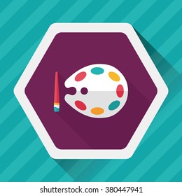 Art palette with paint brush flat icon with long shadow,eps 10