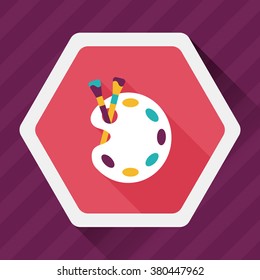 Art palette with paint brush flat icon with long shadow,eps 10