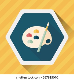 Art palette with paint brush flat icon with long shadow,eps 10