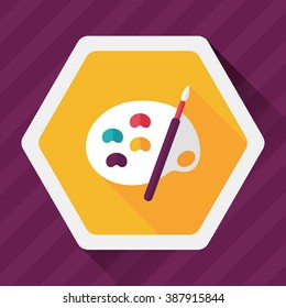 Art palette with paint brush flat icon with long shadow,eps 10