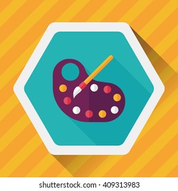 Art palette with paint brush flat icon with long shadow,eps 10