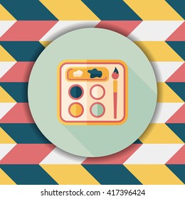 Art palette with paint brush flat icon with long shadow,eps 10