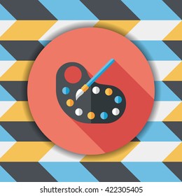 Art palette with paint brush flat icon with long shadow,eps 10