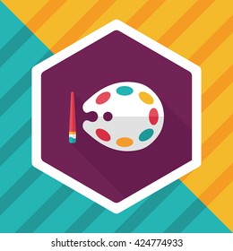 Art palette with paint brush flat icon with long shadow,eps 10