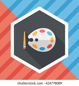 Art palette with paint brush flat icon with long shadow,eps 10