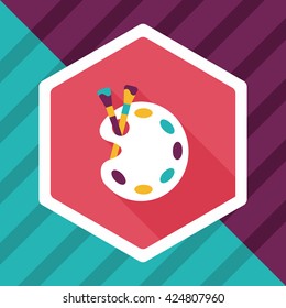 Art palette with paint brush flat icon with long shadow,eps 10