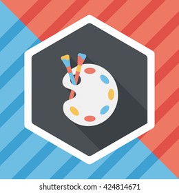 Art palette with paint brush flat icon with long shadow,eps 10