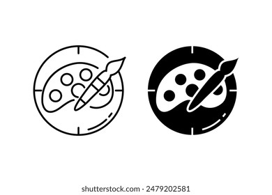 Art palette paint brush and pencil tools for drawing with target symbol vector illustration . collection design template with line and bold style. isolated on white background