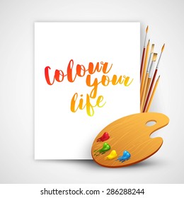 Art palette with paint brush and pencil tools for drawing. Vector illustration EPS10