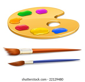 art palette with paint and brushes vector illustration