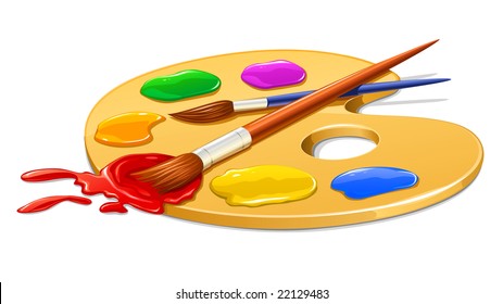 art palette with paint and brushes vector illustration